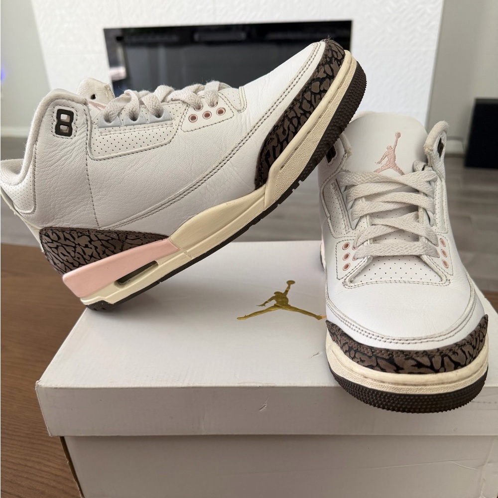 Jordan Women's White and Pink Sneakers with Brown Details